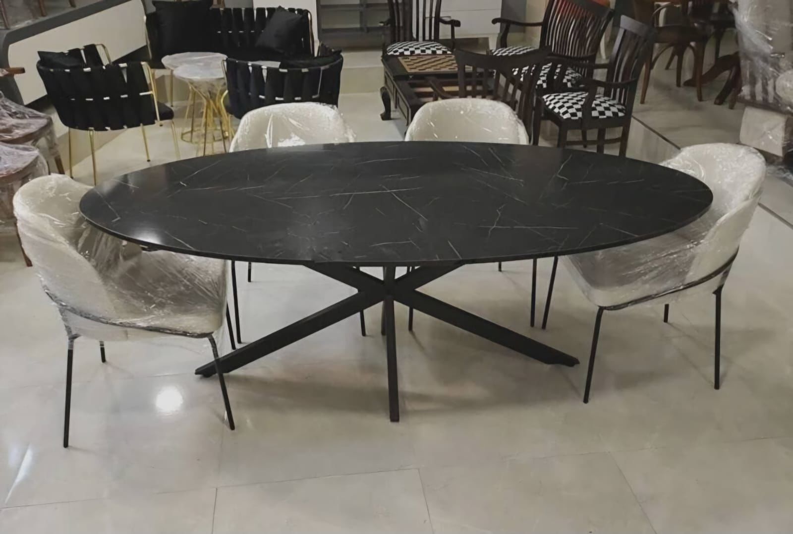 Elips Masa Mermer TAblalı