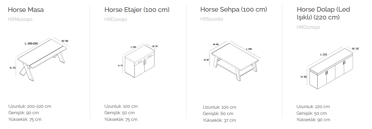 Horse Makam Masası Takımı Ebatları