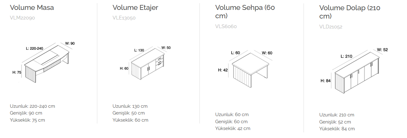 Volume Makam Masa Takımı Ebatları