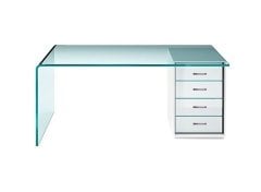 Luna Çekmeceli Cam Çalışma Masası