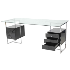 Tuna Kesonlu ve Metal T Ayaklı Cam Masa