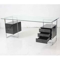 Tuna Kesonlu ve Metal T Ayaklı Cam Masa